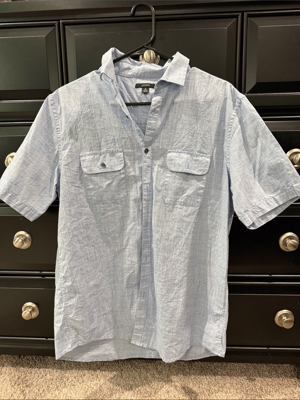 Alfani Light Blue Short Sleeve Button-Up Shirt with Chest Pockets